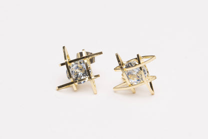 Saturn Gold Cubic Zirconia Stud Earrings